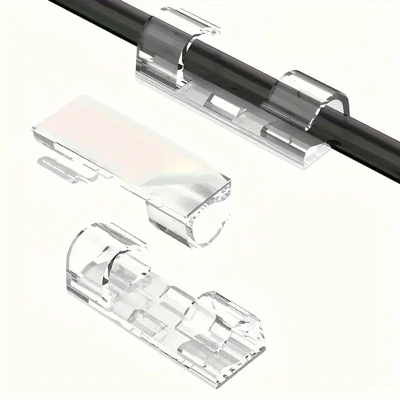 Clear Adhesive Cable Clips - Transparent Cord Organizers for Desk & Wall