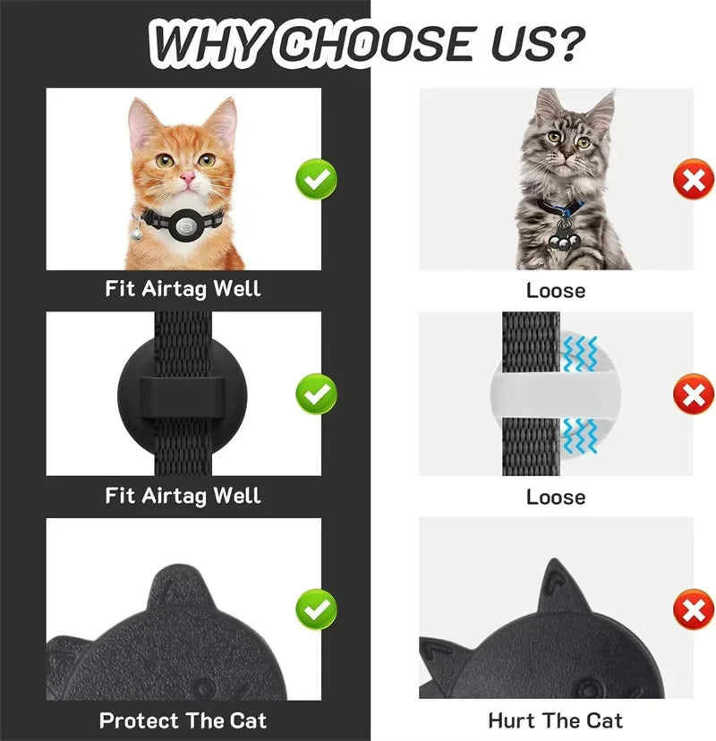 Reflective Cat Collar for Apple Airtag with Safety Buckle & Bell
