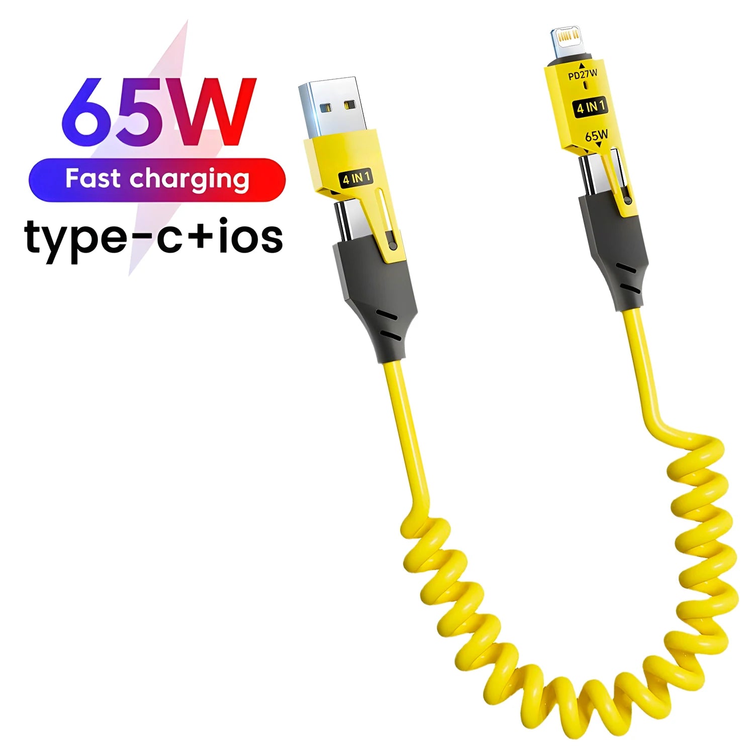 Zinc Alloy 4-in-1 USB-C Fast Charging Cable 65W for iPhone & More