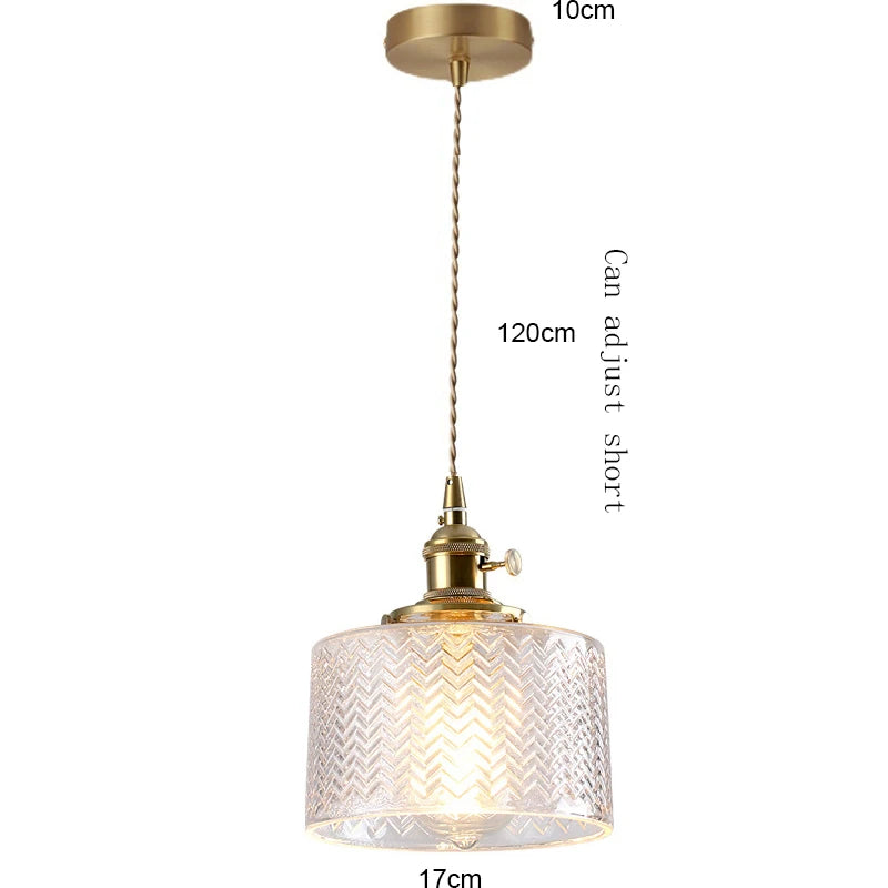 Vintage Green Glass Pendant Light - Nordic Copper Hanging Lamp