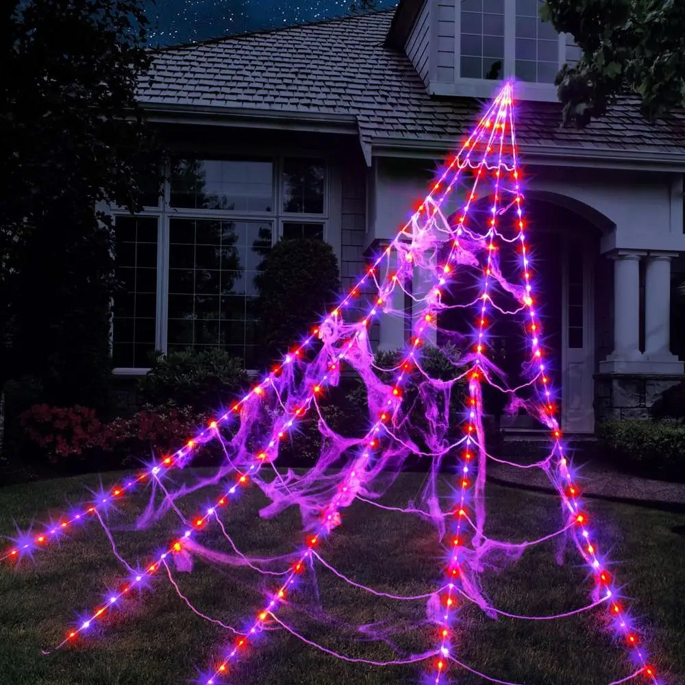 8 Modes Waterproof LED Spider Web Lights for Halloween Decor
