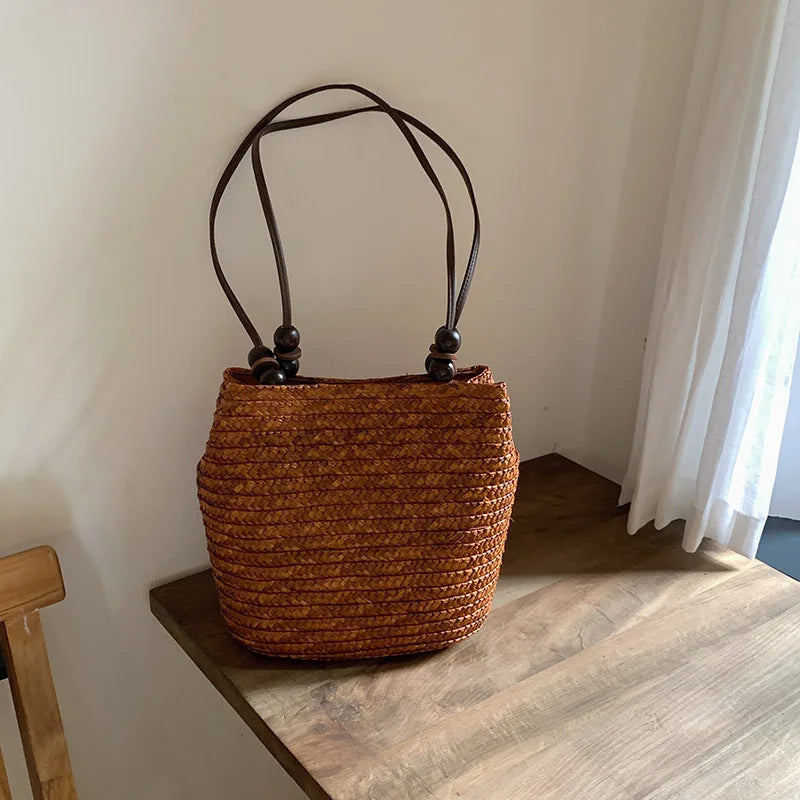Handmade Straw Woven Shoulder Bag - Perfect for Beach & Travel