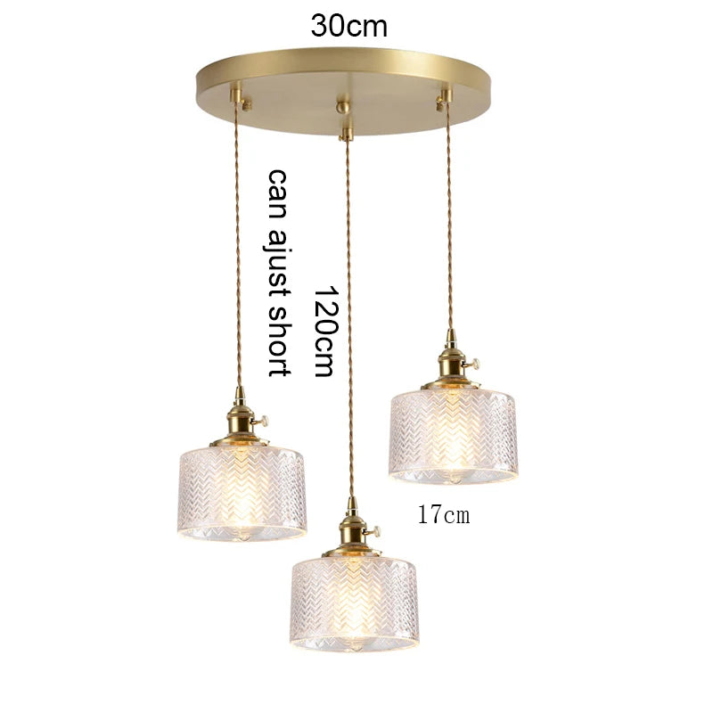 Vintage Green Glass Pendant Light - Nordic Copper Hanging Lamp