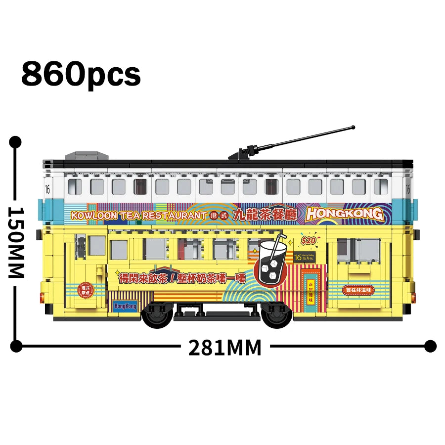 Retro Double Decker Bus Blocks - Engaging Model Toy for Creativity