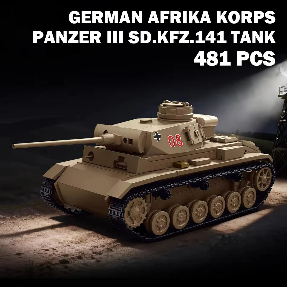 MOC Afrika Korps Panzer III Tank Model Building Blocks Toy