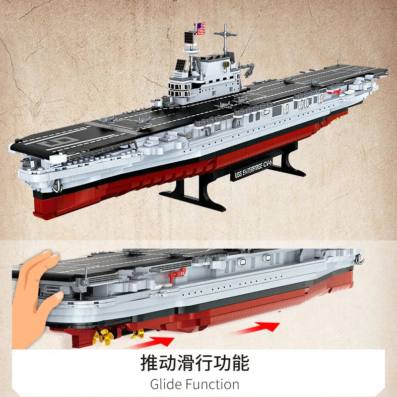USS Enterprise CV-6 Building Blocks Set - WWII Warship Toy for Kids