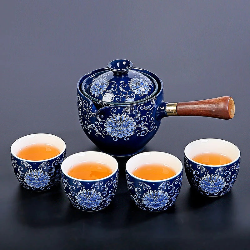 Portable 4-Piece Gongfu Tea Set with Rotating Teapot - Perfect Travel Gift