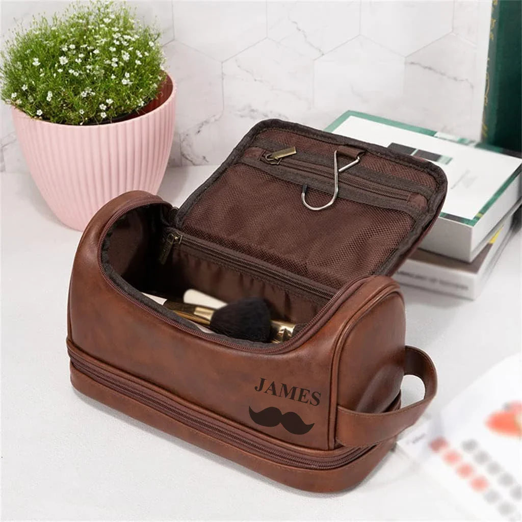 Personalized Waterproof Leather Travel Toiletry Organizer