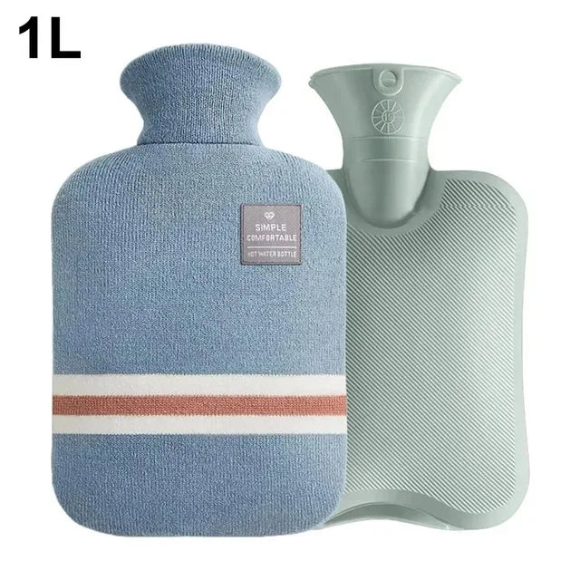 Durable Hot Water Bottle with Knitted Cover for Pain Relief - 1L/2L