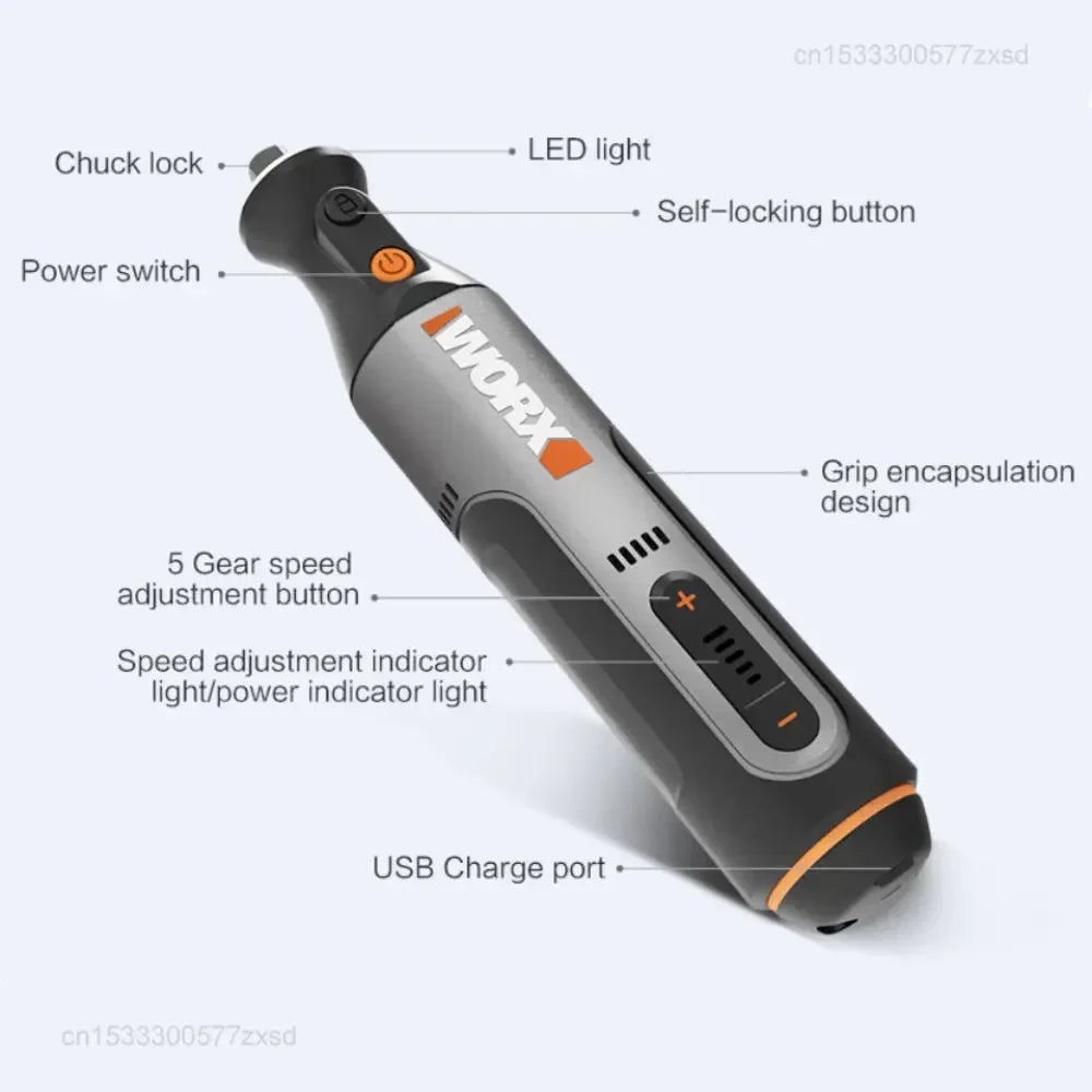 Worx Mini Rotary Tool 8V - Cordless Engraving & Grinding Power Tool