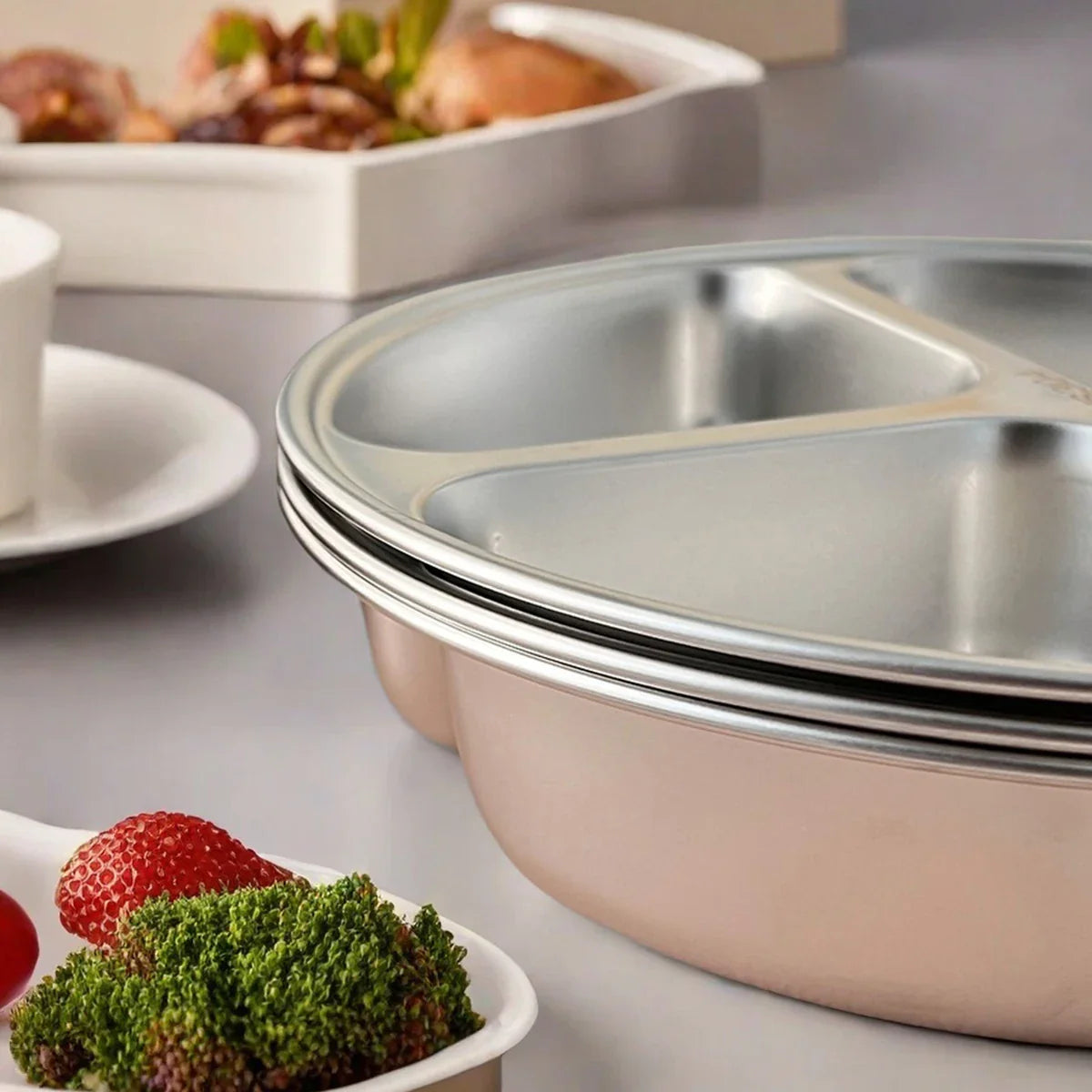 WORTHBUY Stainless Steel Divided Dinner Plate with 3 Compartments