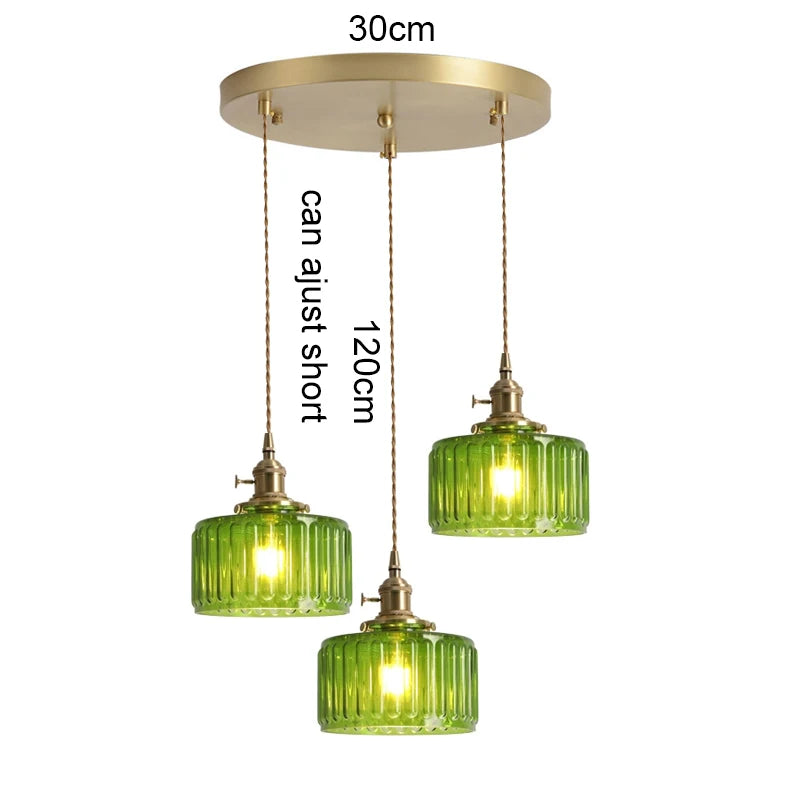 Elegant Green Stripe Glass Pendant Light - E27 Chandelier Fixture