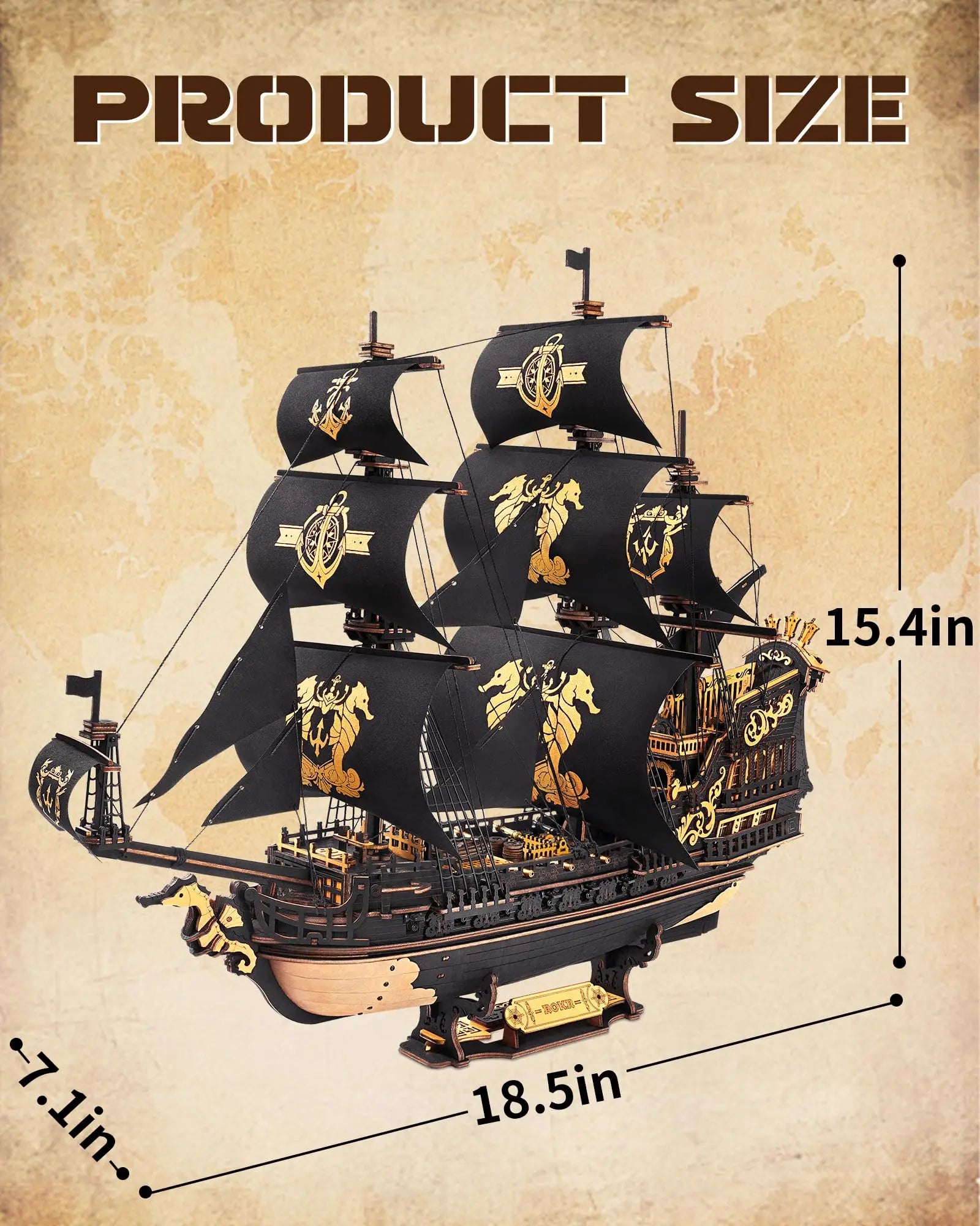 Robotime Seahorse Barque 3D Wooden Puzzle - Classic Sailboat Model Kit
