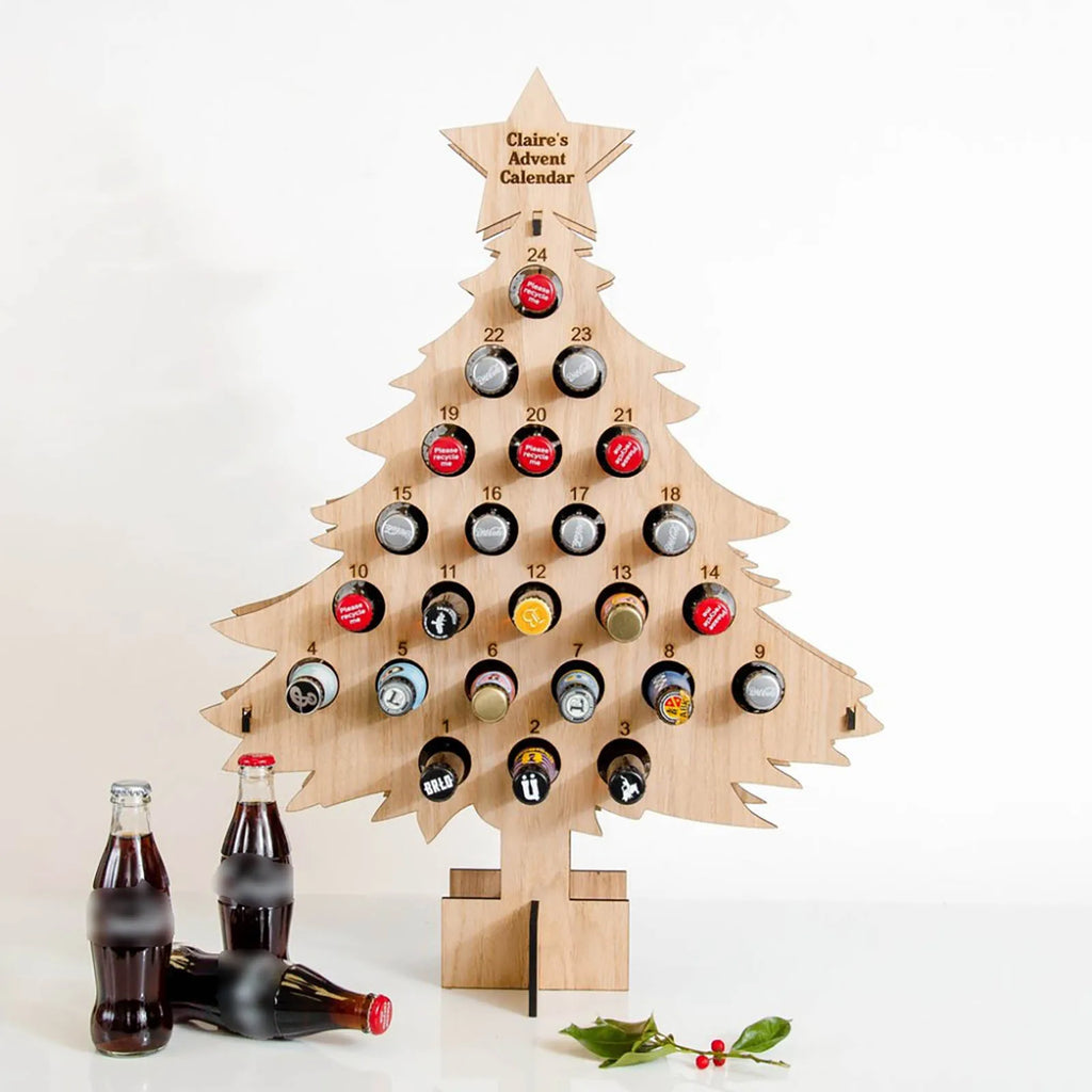 Wooden Christmas Tree Wine Bottle Holder Advent Calendar - Festive Decor