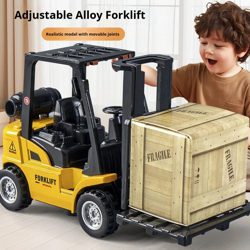 Durable Alloy Pull-Back Forklift Toy Truck with Pallet & Cargo