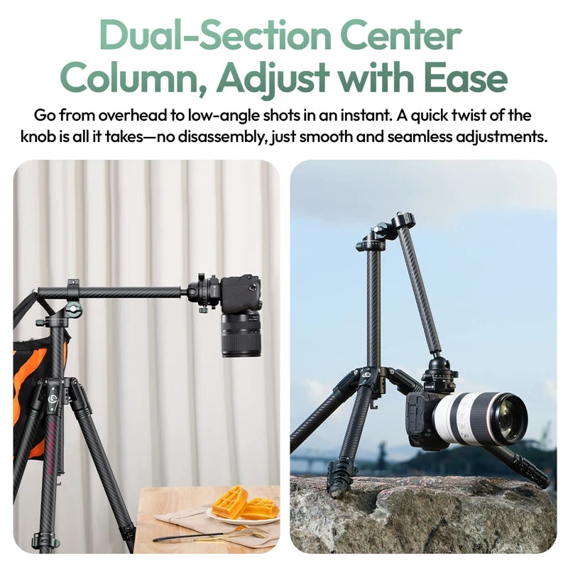Ulanzi JJ05 GlideGo Travel Tripod - Carbon Fiber, Low-Angle Shots