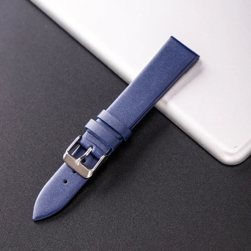 Stylish Leather Watch Strap 12-22mm with Stainless Steel Buckle