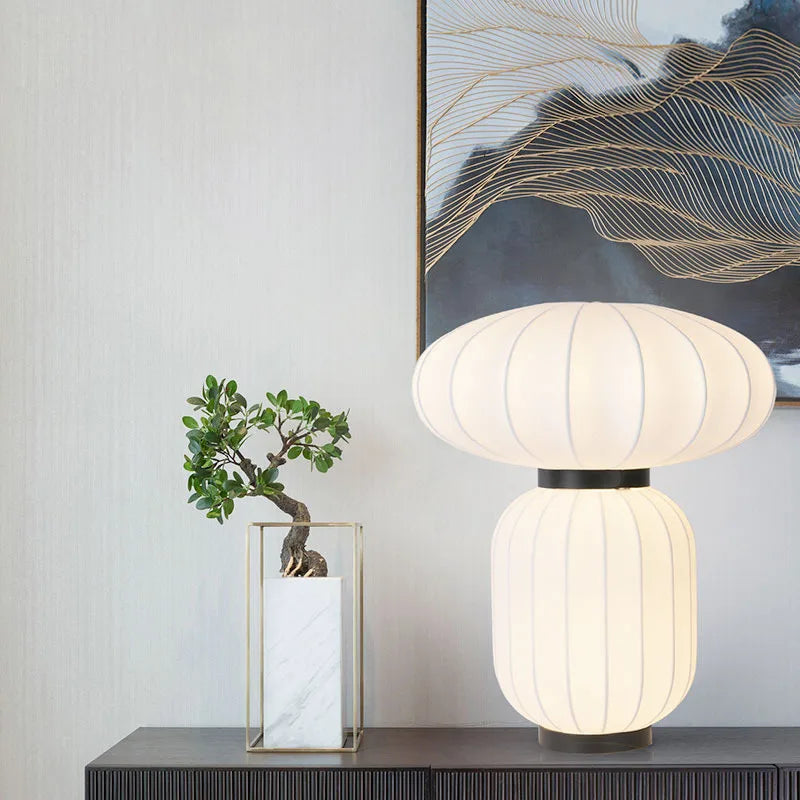 Elegant Japanese Silk Table Lamp - Modern Bedside Lighting