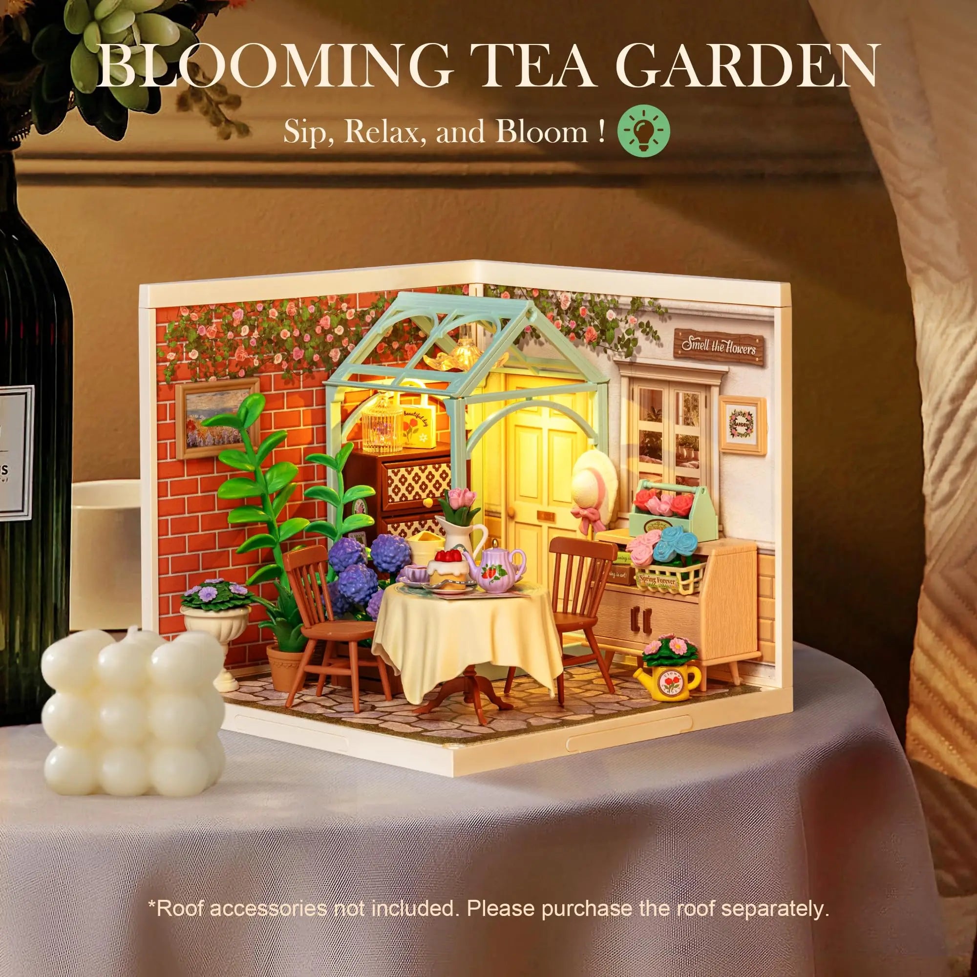 Robotime Blooming Tea Garden Miniature DIY Dollhouse Kit for All Ages