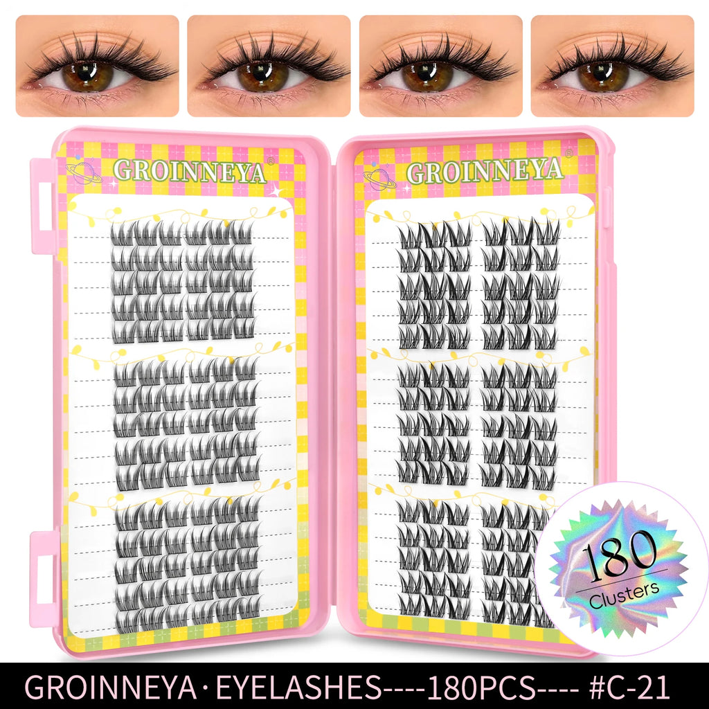 GROINNEYA Natural Cluster Lashes - 320 Pcs Volume Mixed Tray