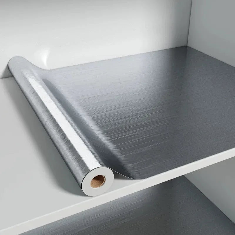 Brushed Silver Self-Adhesive Wallpaper - Waterproof & Easy to Clean