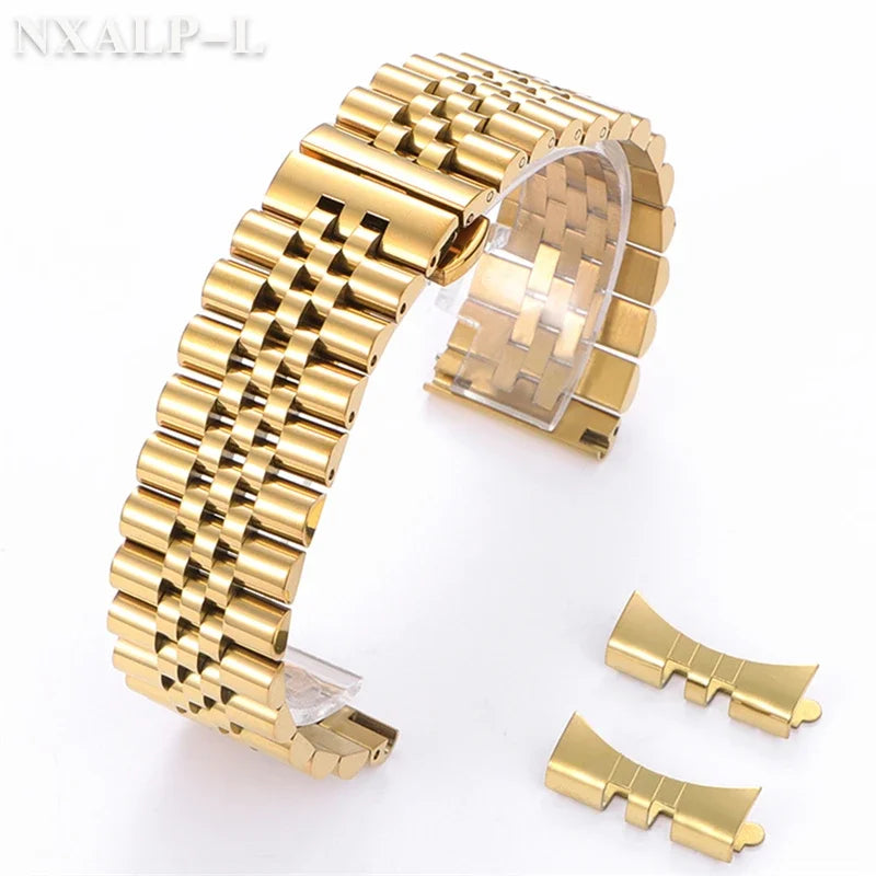 Curved End Stainless Steel Watch Band - 18mm, 20mm, 22mm Metal Strap