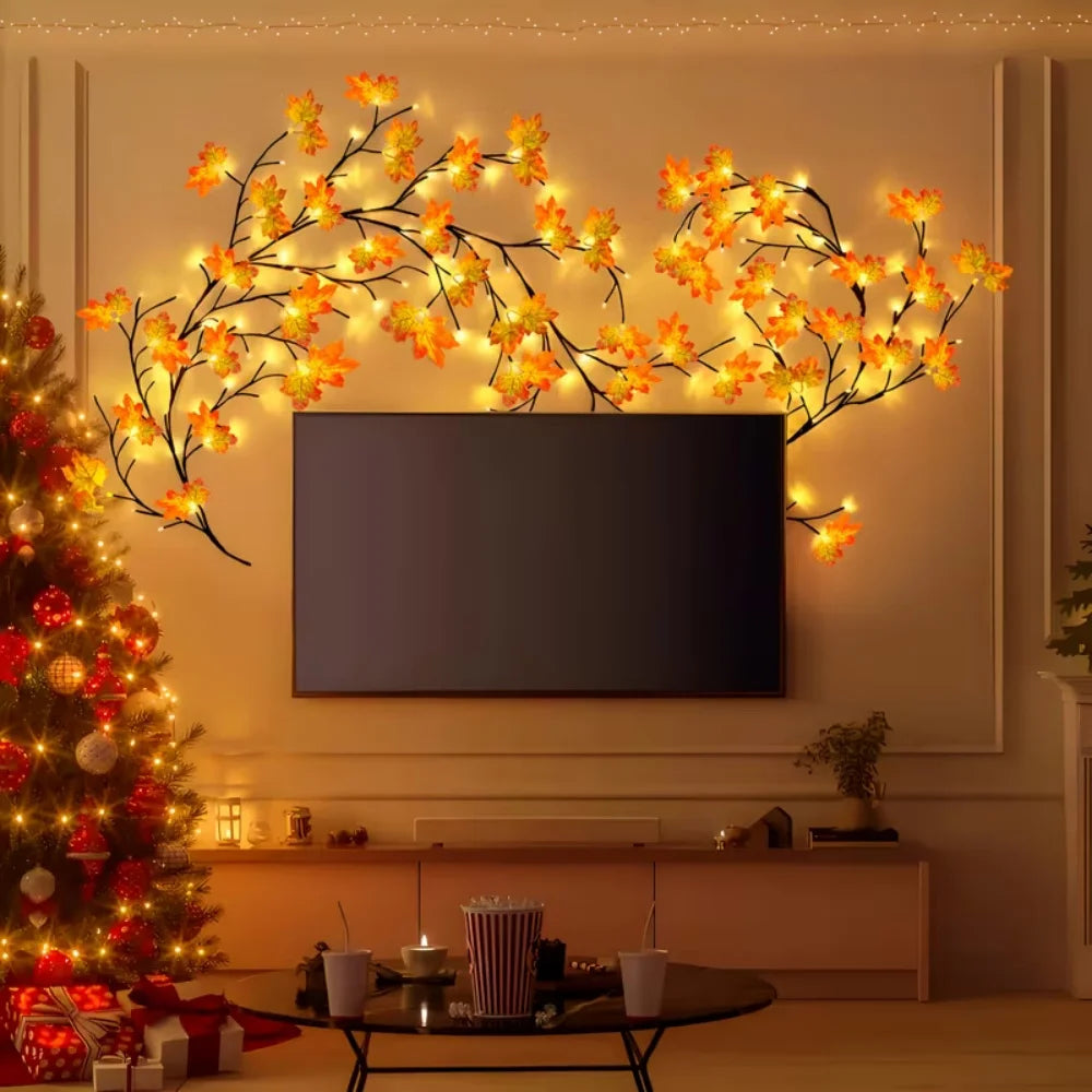 48 LED Lighted Maple Leaf Branch Garland - USB Powered Autumn Decor