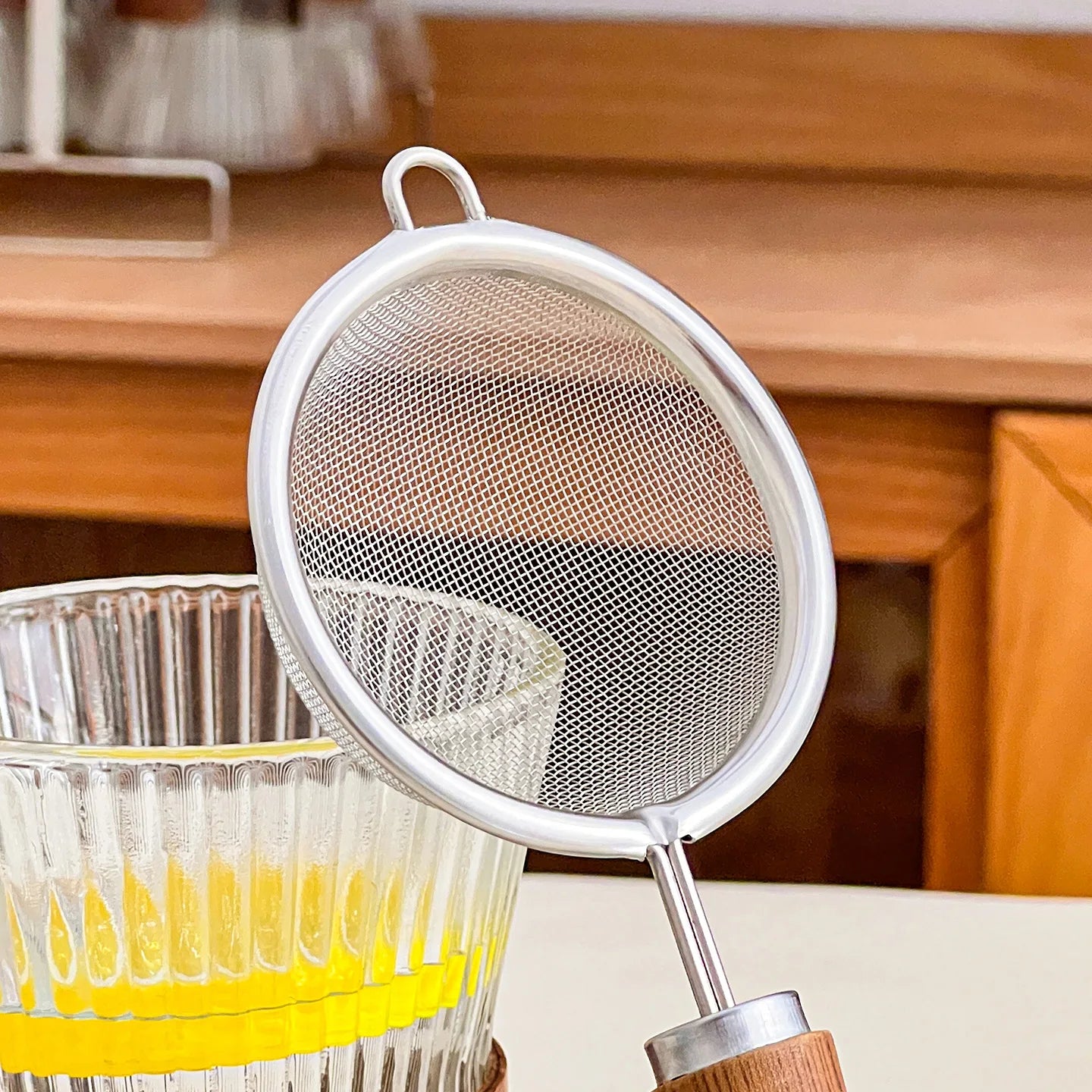 Stainless Steel Flour Sieve with Wooden Handle - Kitchen Strainer
