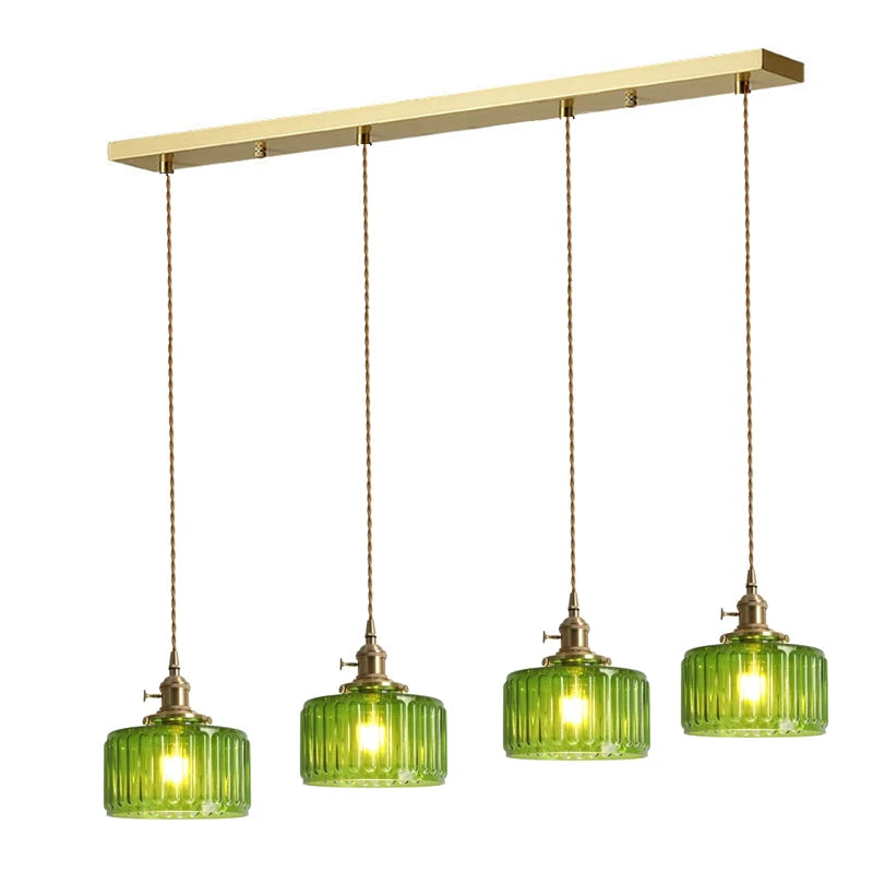 Elegant Green Stripe Glass Pendant Light - E27 Chandelier Fixture