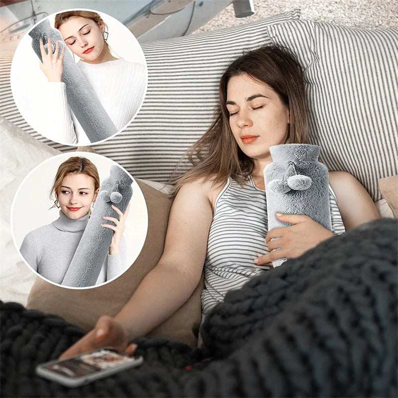 Extra Long 76x11cm Hot Water Bottle with Removable Cover - Pink & Gray