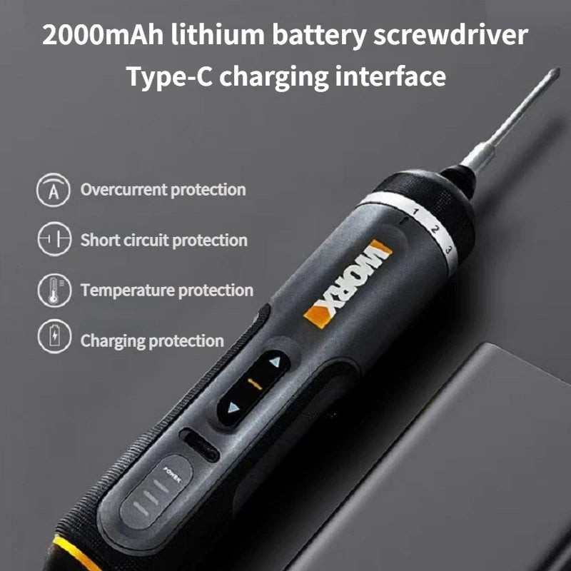 Worx 4V Mini Cordless Electric Screwdriver Set - Rechargeable, 30 Bits