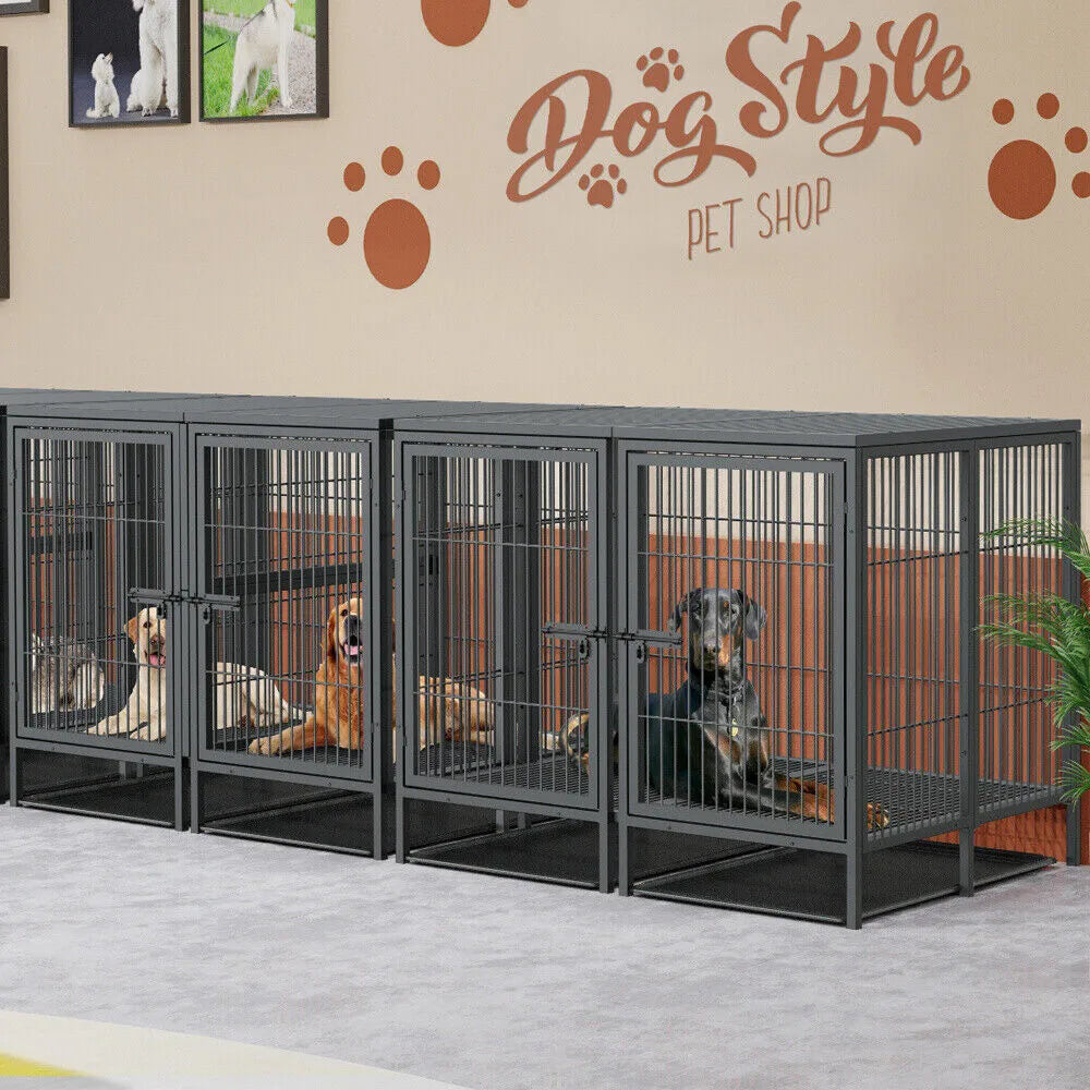 Heavy Duty Large Dog Crate with Removable Divider & Easy Clean Trays