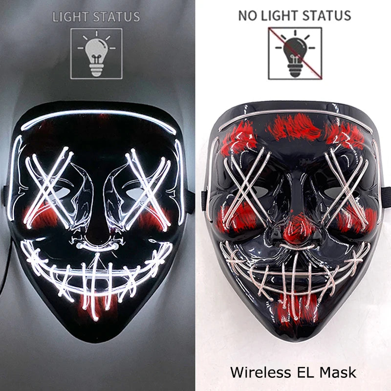 Glow-in-the-Dark Wireless LED Purge Mask for Halloween Cosplay