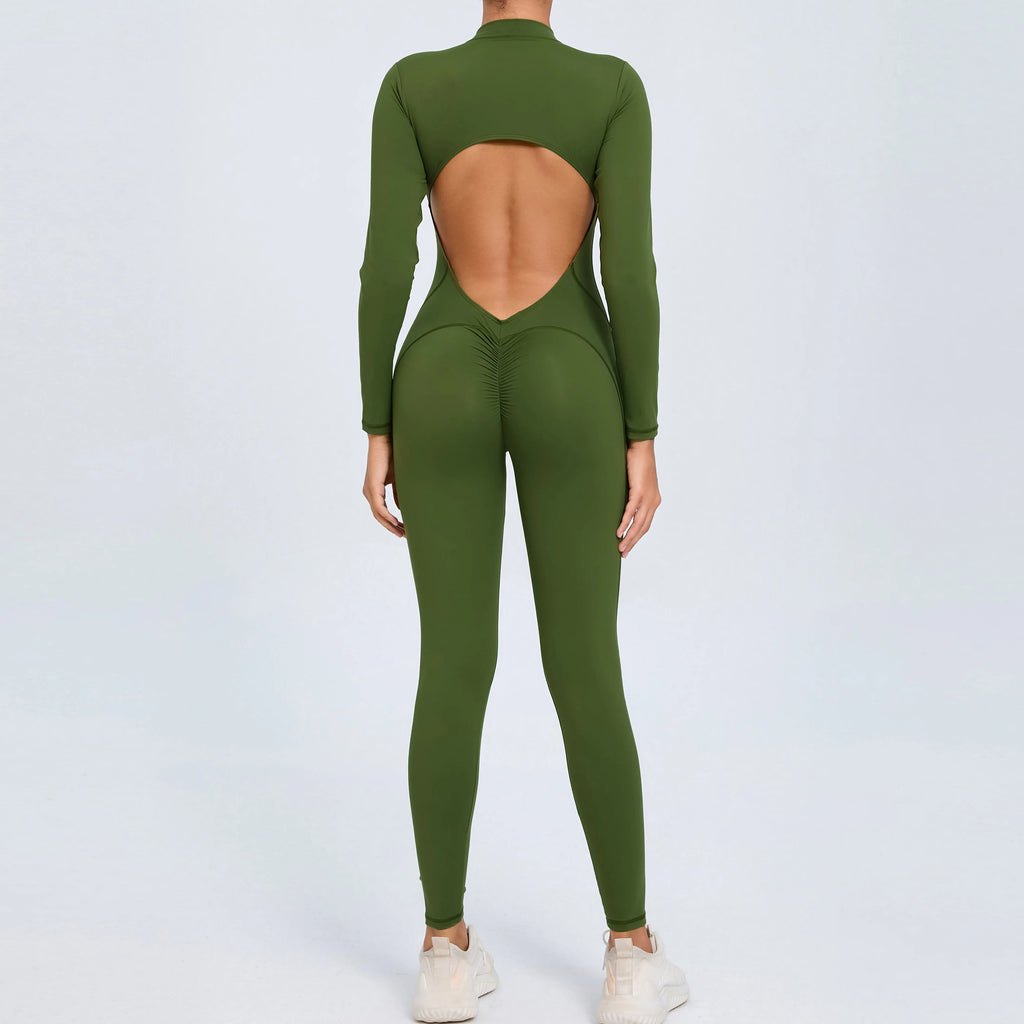 Stylish Women's Yoga Jumpsuit - Long Sleeve & Backless Design