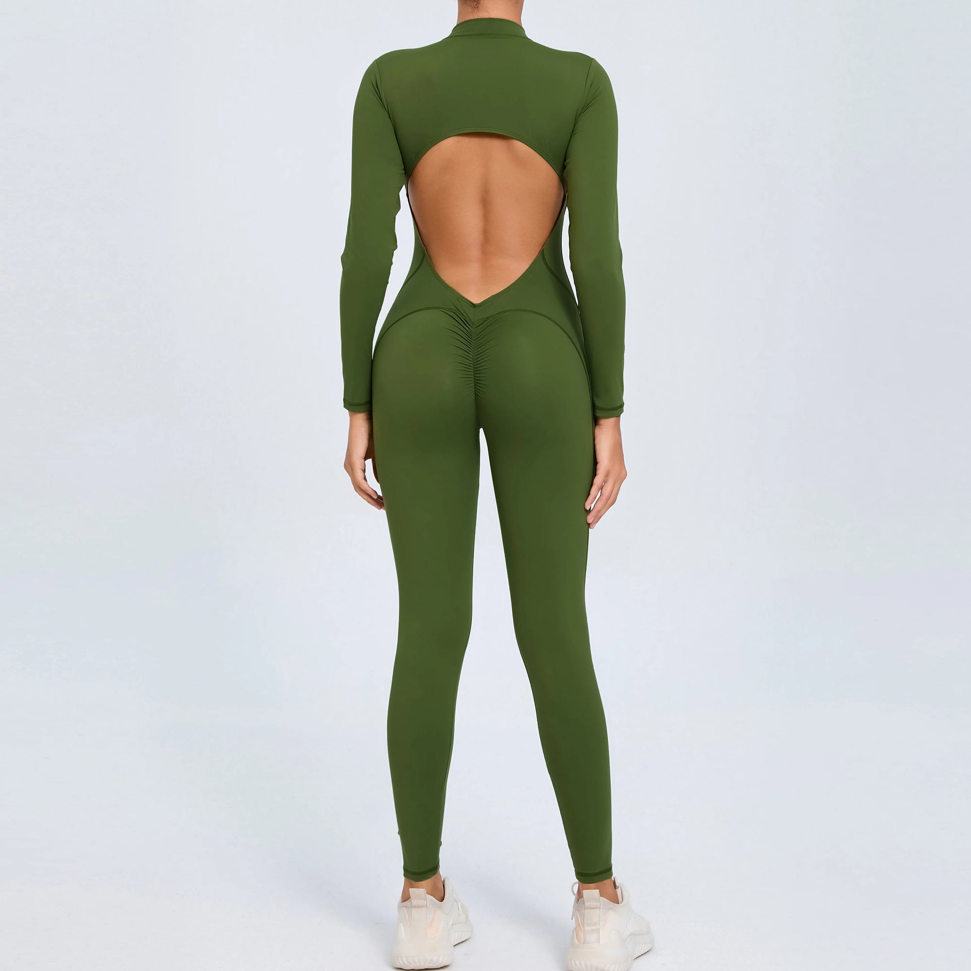 Stylish Women's Yoga Jumpsuit - Long Sleeve & Backless Design