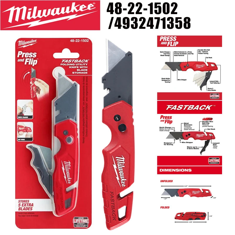 Milwaukee FASTBACK Folding Utility Knife - Heavy-Duty Box Cutter