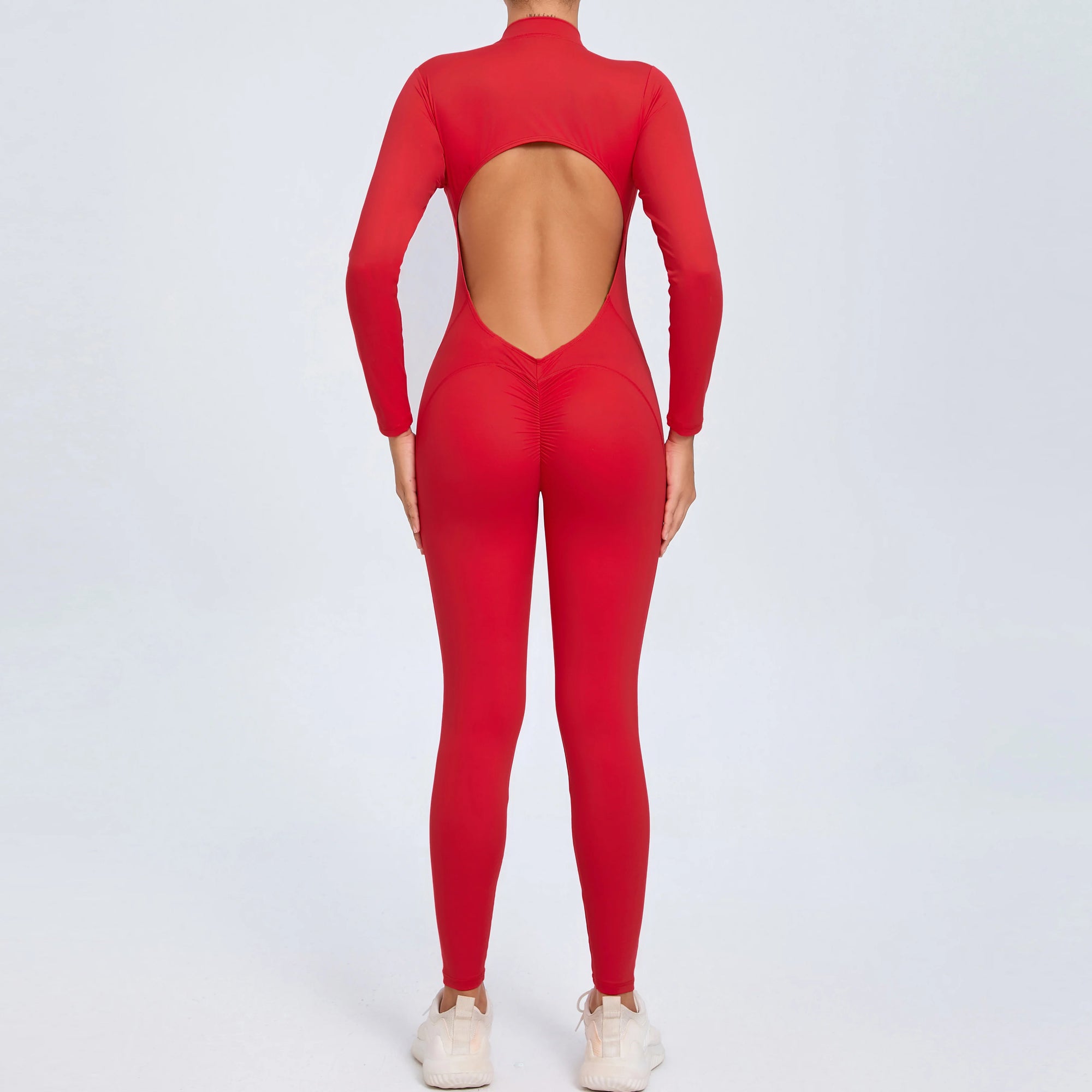 Stylish Women's Yoga Jumpsuit - Long Sleeve & Backless Design