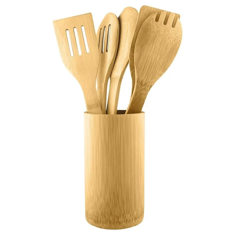 Eco-friendly Bamboo Utensil Set - Non-stick Cooking Tools with Holder