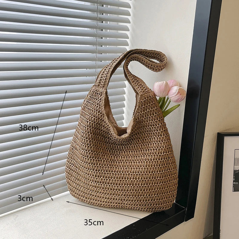 Handmade Straw Woven Shoulder Bag - Perfect for Beach & Travel