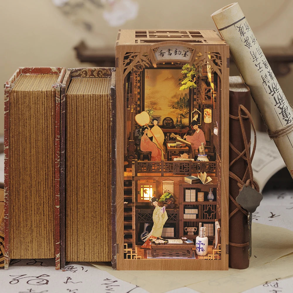 CUTEBEE DIY Book Nook Dollhouse Kit with Light & Dust Cover