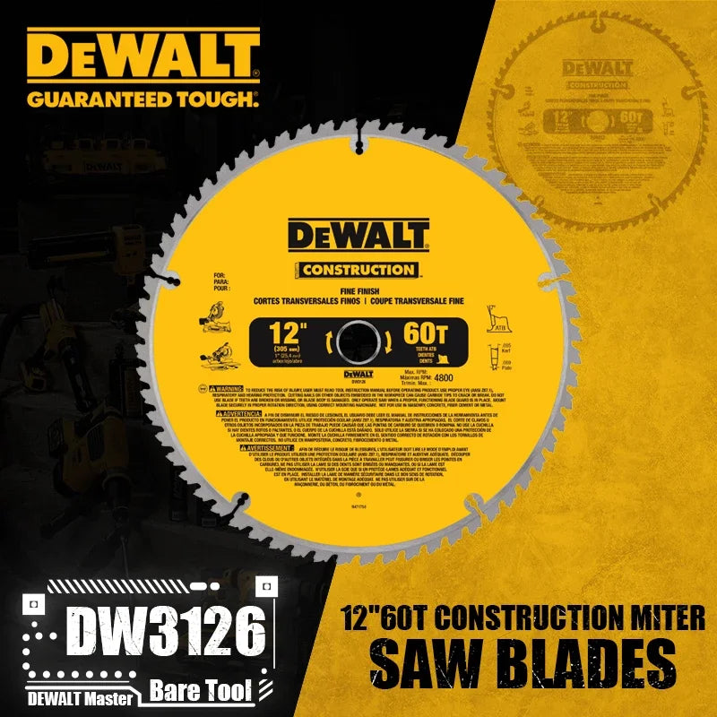 DEWALT 12" Construction Miter Saw Blades - Precise & Durable Cutting