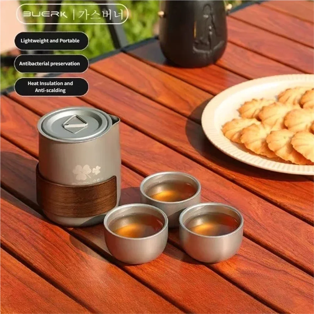Portable Titanium Travel Tea Set with Insulated Cups & Strainer