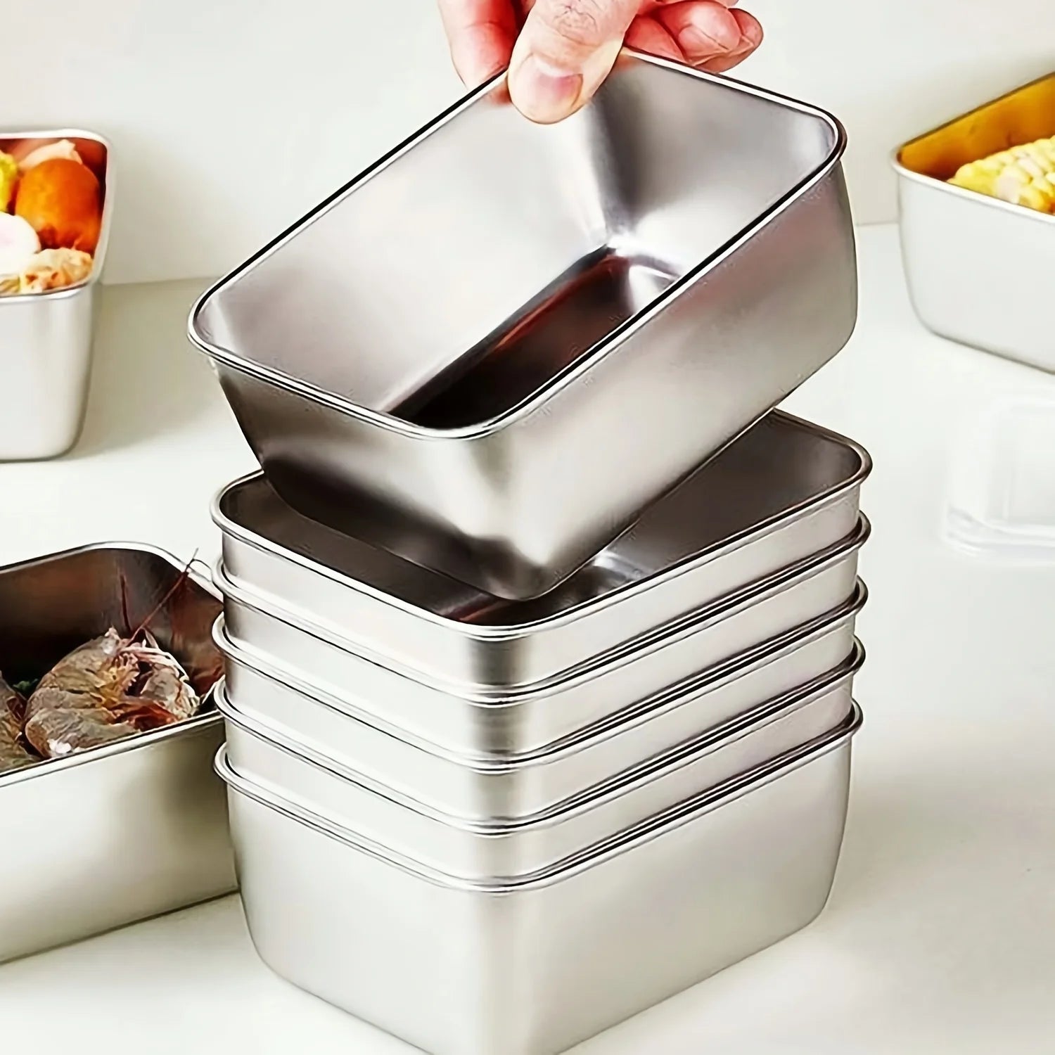 6-Piece Leakproof Stainless Steel Food Storage Containers Set - Stackable & Reusable