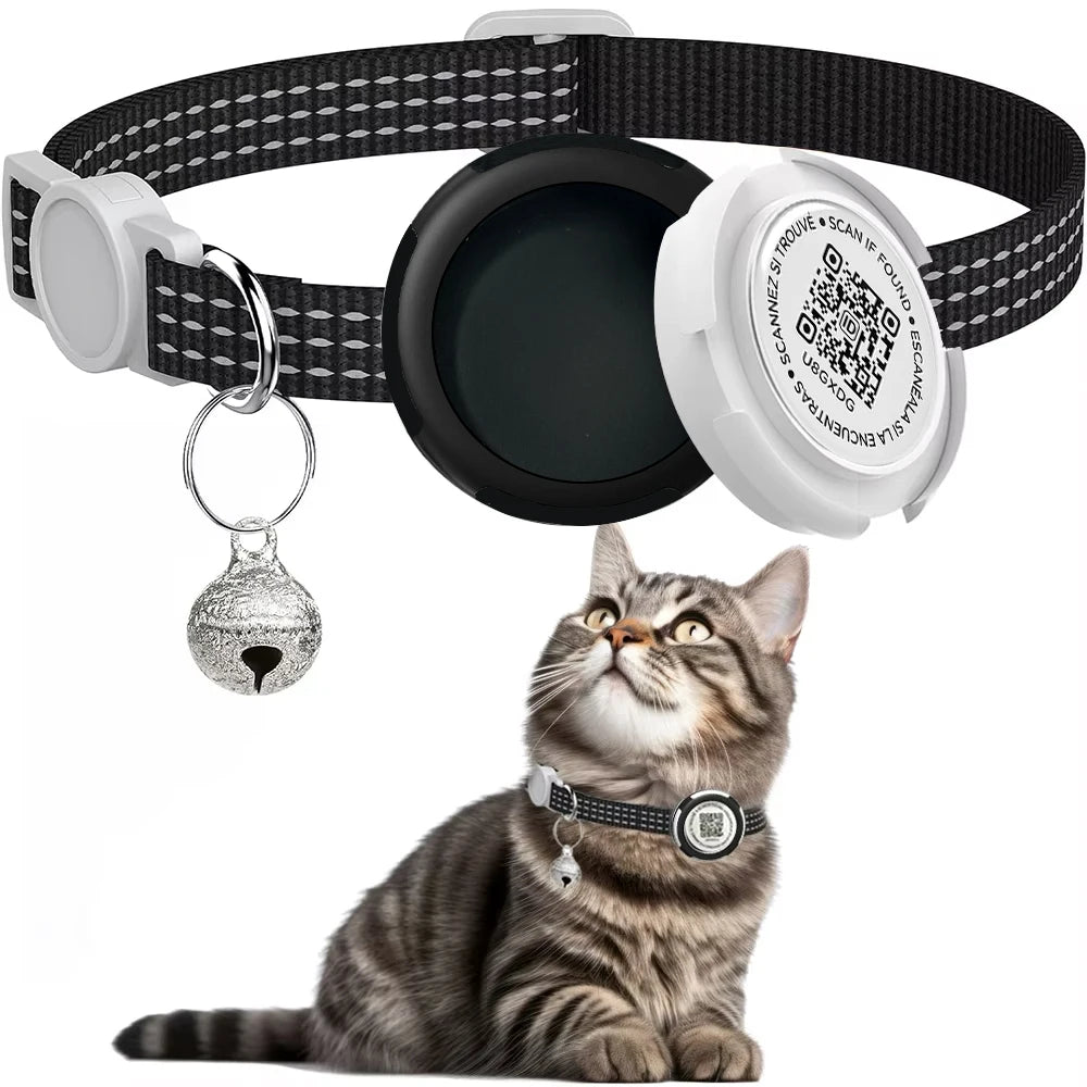 Reflective GPS Cat Collar with Airtag Case & QR ID Tag