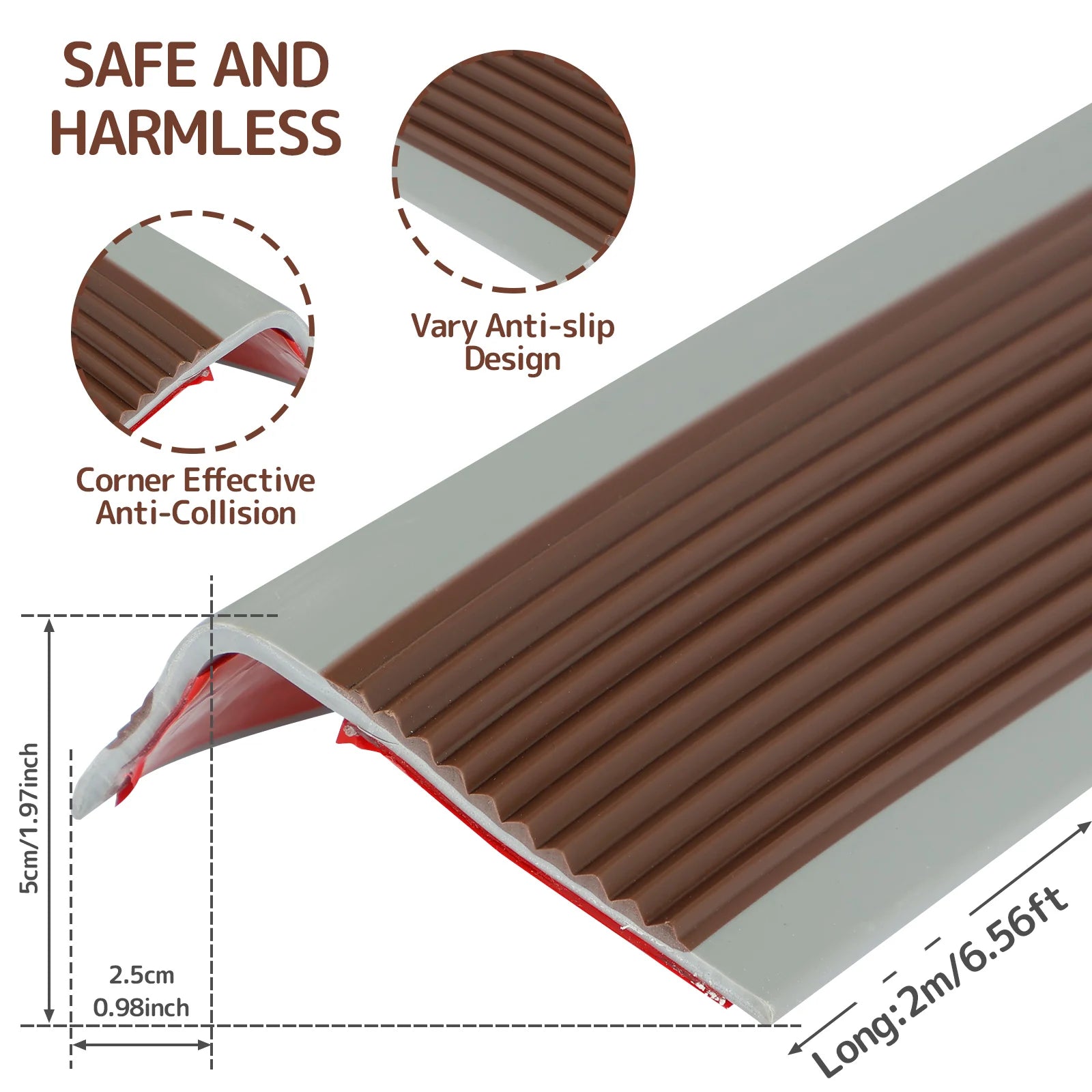 Non-Slip Stair Edge Protector - Self-Adhesive PVC Trim, 2m L-Shape
