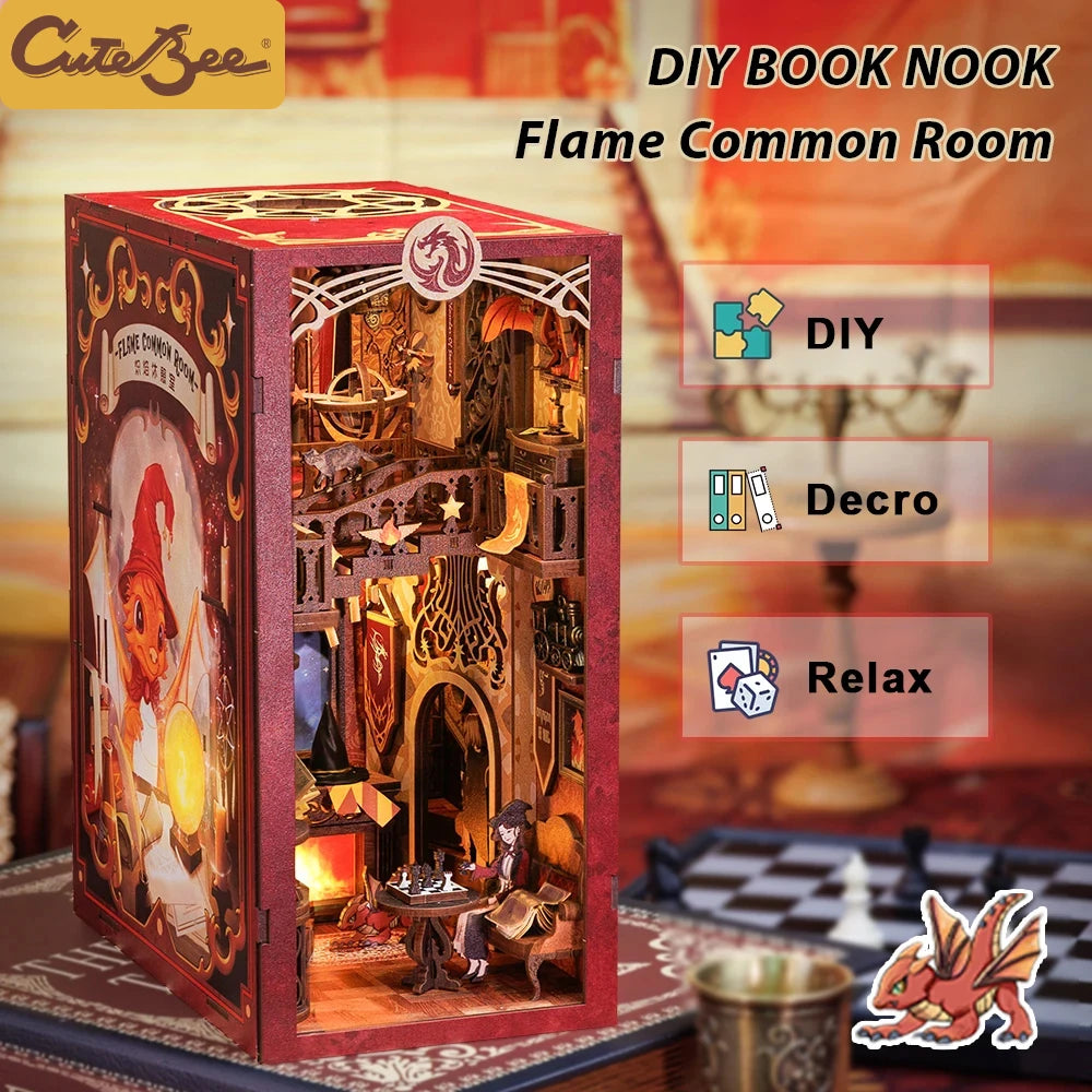 CUTEBEE LED Book Nook Dollhouse Kit with Dust Cover for DIY Enthusiasts