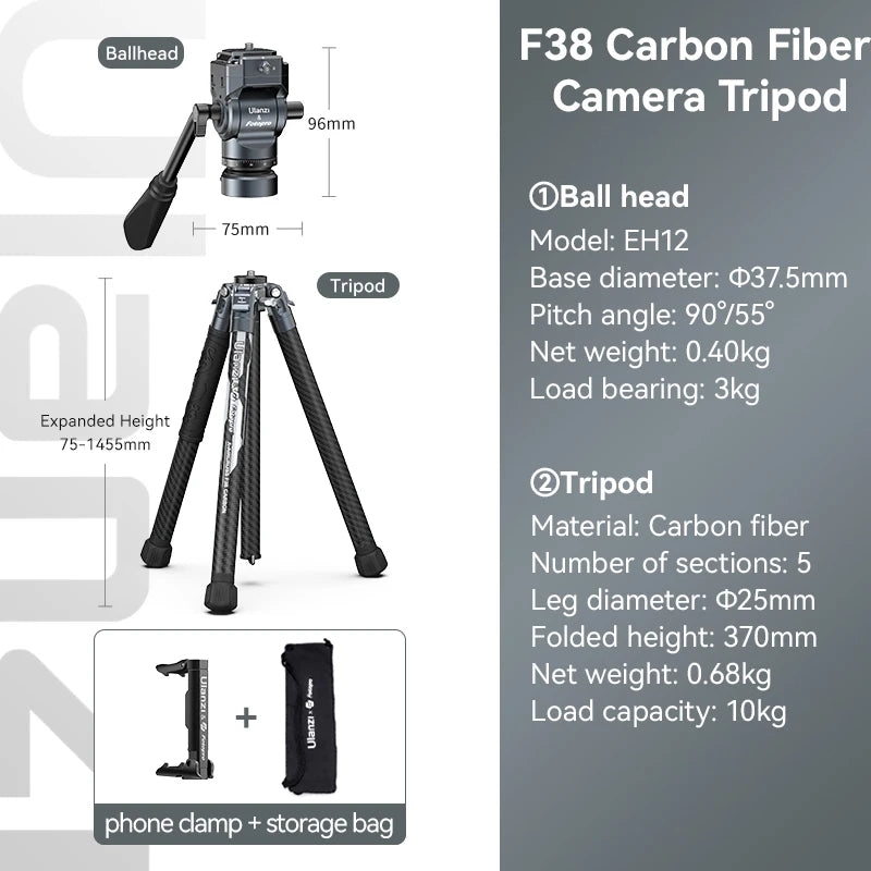 Ulanzi F38 Lightweight Carbon Fiber Tripod with Quick Release Plate
