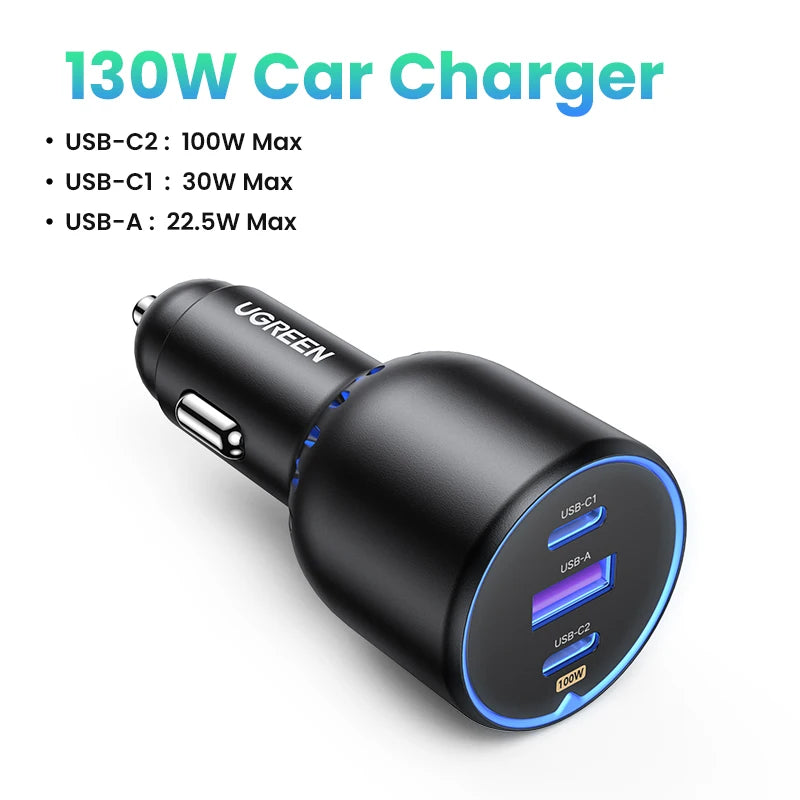 UGREEN 130W USB C Fast Car Charger - Rapid Multi-Device Charging