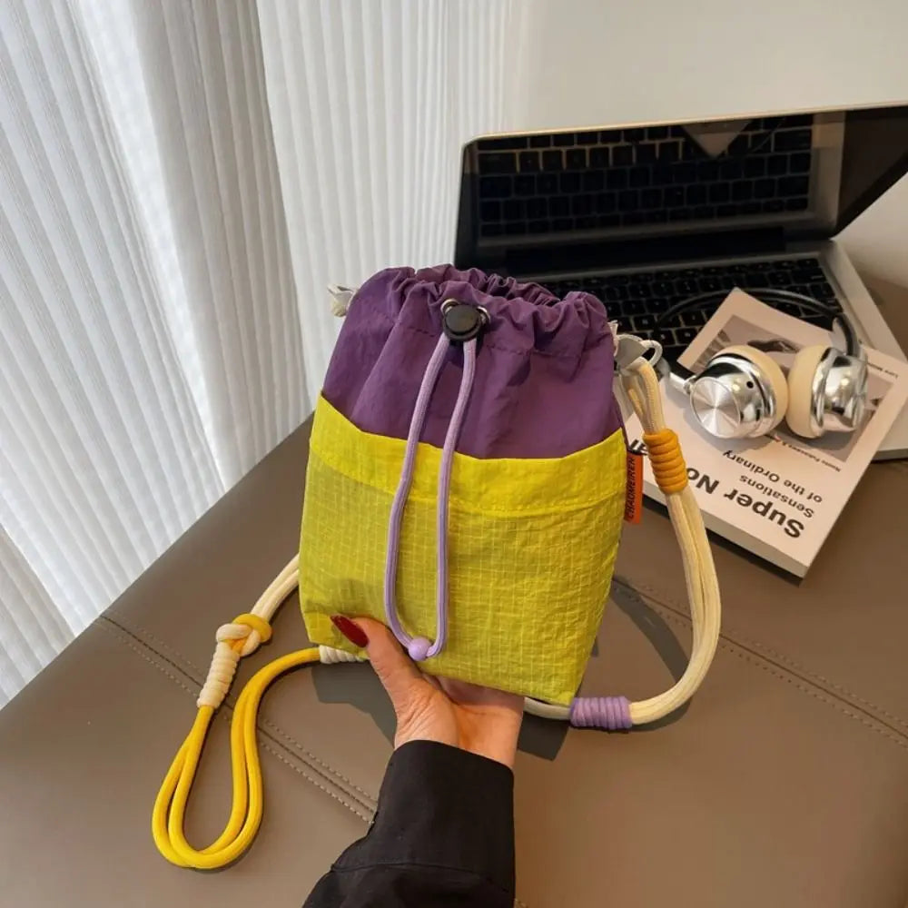 Portable Nylon Drawstring Bucket Bag with Shoulder Strap