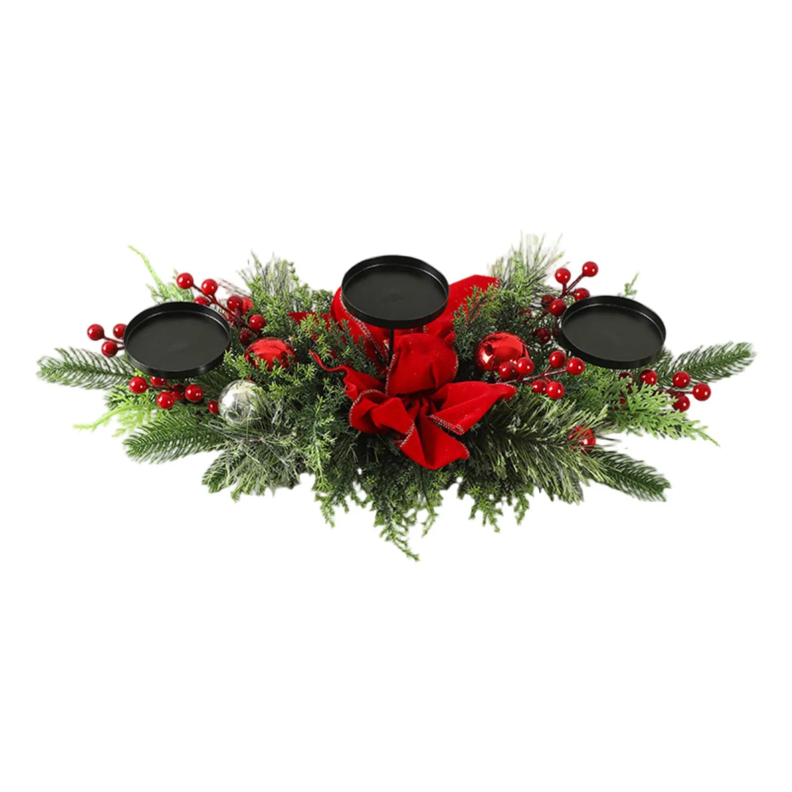 Christmas Three-Legged Candle Holder with Rattan Wreath Decoration